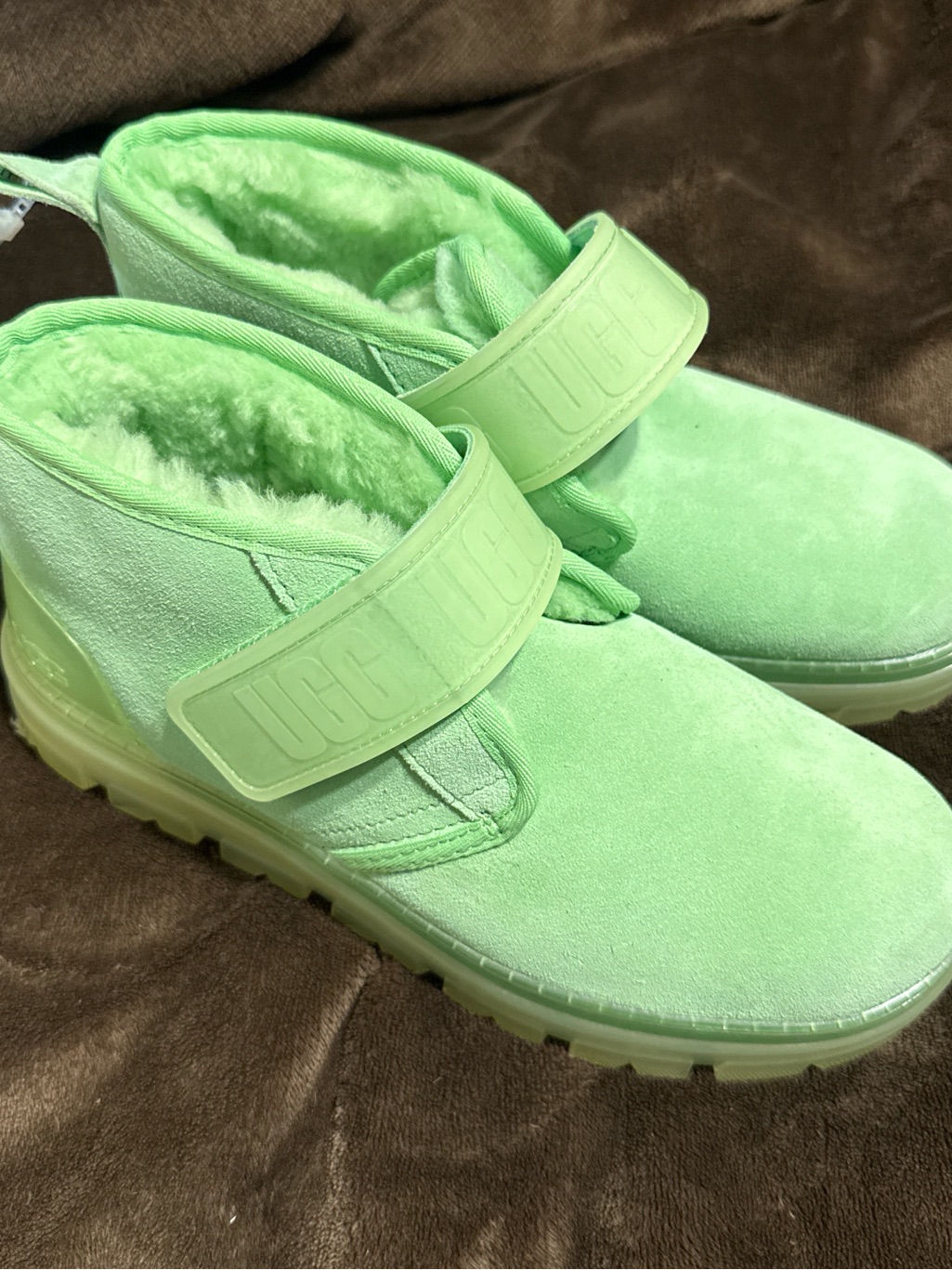 Ugg Lime Green Shearling Strap Sneakers